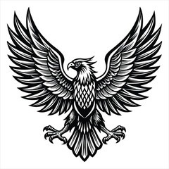 Obraz premium coloring book eagle with spread wings vector art illustration