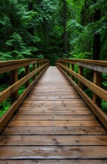 wooden bridge in lush green forest