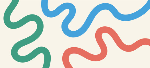 Abstract playful minimalistic background with wavy line. Backdrop with organic curvy curly stripe. Wave line art