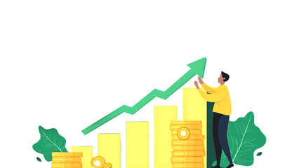 Money business growth green arrow concept illustration isolated on transparent background 