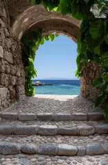 Picturesque archway leading to tranquil beach