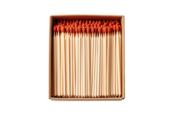 A Box of Wooden Matches Ready For A Fire. on a White or Clear Surface PNG Transparent Background.