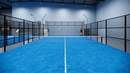 Empty padel paddle tennis blue color court