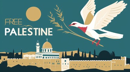 free palestine poster with dove and olive branch