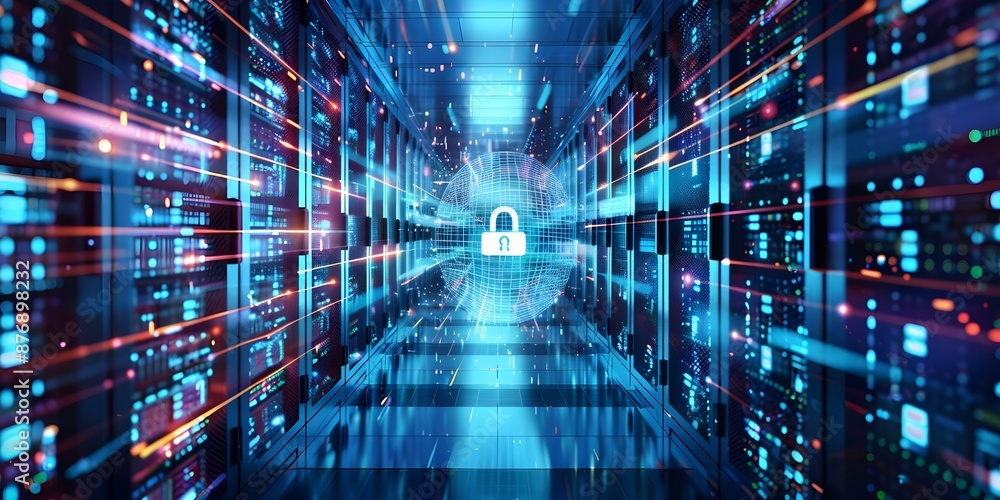 Poster futuristic visualization enhancing the security of an internet gateway against cyber threats. concep