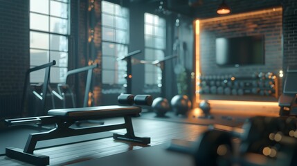 Modern Gym Interior with Weights and Training Equipment for Fitness Regimen and Healthy Lifestyle