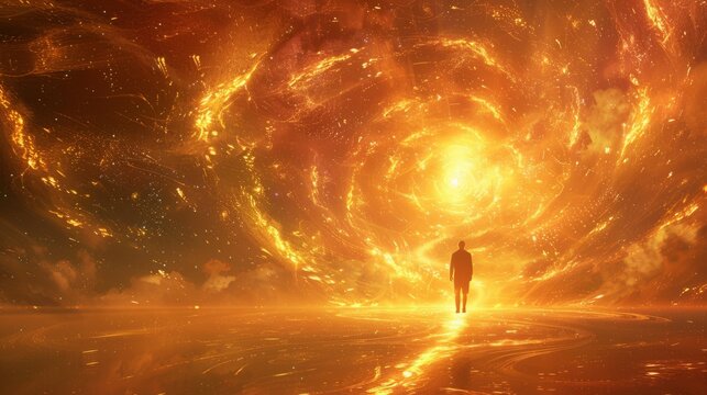 male lightworker on an ascending path to the cosmos, elevating himself and others on his path to connection with universal consciousness