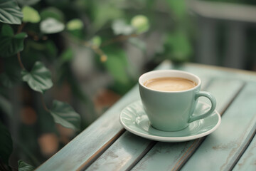 Cozy Morning Coffee Break in Lush Green Garden Setting