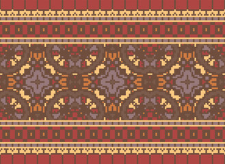 Pixel Tribal Vector pattern background, tribal seamless Aztec design, black and white geometric style,  Vector African ethnic tribal clash ornament seamless pattern  color