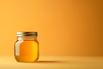 Transparent Glass Jar Filled with Golden Liquid in Bright Studio Setting