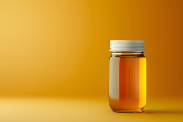 Glass Jar of Golden Honey on Vibrant Yellow Background