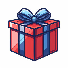 Obraz premium Vibrant red gift box with a glossy blue ribbon, ideal for celebrations and special occasions