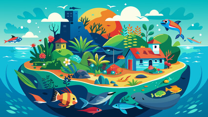 Vibrant Urban Park in Modern Cityscape Illustration