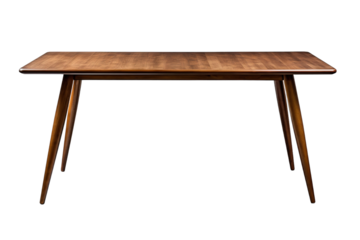 A Sleek Mid-Century Modern Wooden Dining Table. on a White or Clear Surface PNG Transparent Background.