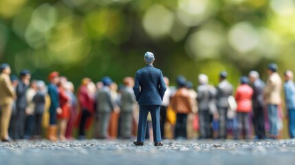 A small figurine of a leader addressing a group, with a copy space in the background