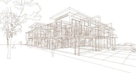 modern cottage town 3D illustration