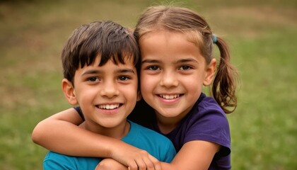 portrait of a family brother and sister joy