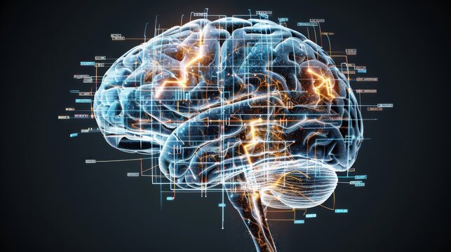 Detailed high-resolution brain image focusing on the limbic system with dramatic lighting, showcasing arrows and labels identifying parts such as the amygdala, hippocampus, thalamus, and