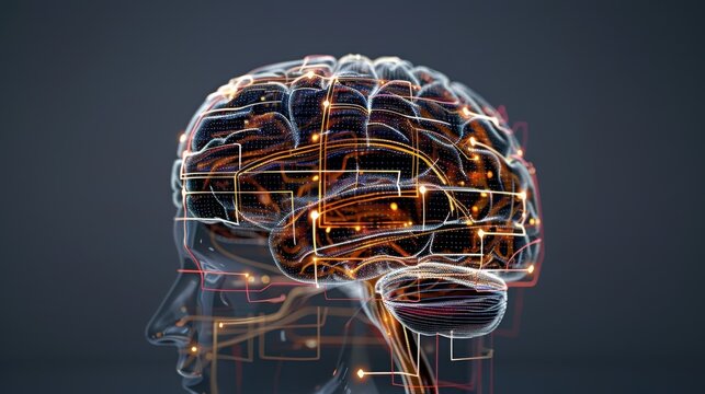 Super realistic brain illustration in 8k, emphasizing the limbic system with dramatic lighting, clearly labeled parts such as the hypothalamus, thalamus, and amygdala, with arrows for precise