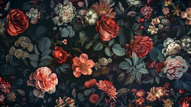Fantasy Vintage Floral Wallpaper. A beautiful fantasy vintage wallpaper with a botanical flower pattern.