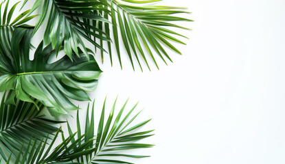 Obraz premium Vibrant green palm leaves arranged in an elegant flat lay on a white background