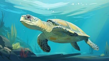 Fototapeta premium A beautiful watercolor painting of a sea turtle swimming in the ocean