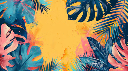 Naklejka premium Colorful abstract tropical leaves background with vibrant summer vibes and bright hues