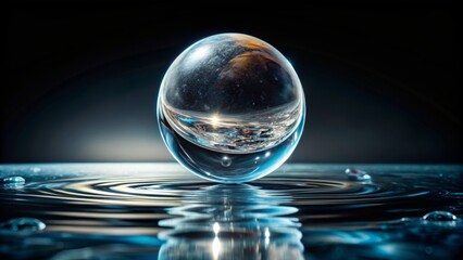 30 Words Or 130 Characters For Adobe Stock Title Relate With Image Reference:..A Beautiful Water Drop With The Reflection Of A Planet Inside It.