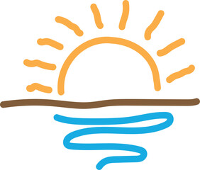  Hand-Drawn Sunrise Over Water Landscape