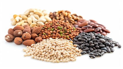 assorted nuts and seeds including on white background