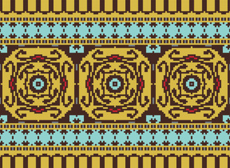 Beautiful ikat ethnic pattern. Seamless pattern in tribal, folk embroidery, and Mexican style; Abstract ethnic Aztec art. Geometric seamless pattern in tribal.