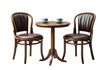 A Rustic Table Setting With Two Chairs, Ready for a Conversation. on a White or Clear Surface PNG Transparent Background.