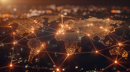 Abstract blue and red background featuring intersecting lines and scattered dots