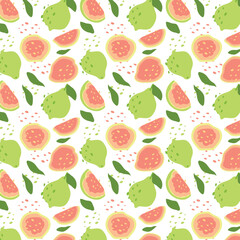 Abstract guava pattern in flat style. Fresh, delicious fruit seamless pattern. Vector background. Summer freshness for health. For background, juice, ice cream or packaging.