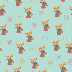 Reindeer and snowflakes vector seamless pattern design