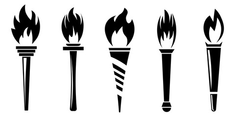 Torch fire icon set or Olympic torch icon set.