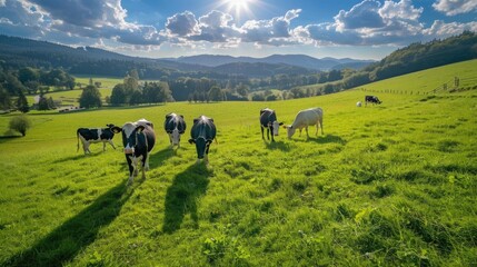 Farm and cows, cow milk, production at the farm