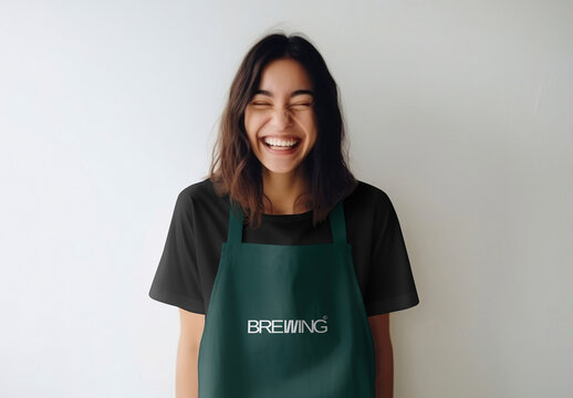 Woman Wearing Green Apron Mockup With Generative AI