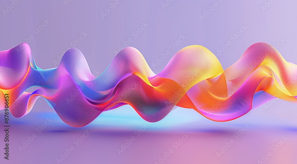 Poster 3d render of abstract glass background with wavy colorful shapes ribbons on purple and blue gradient