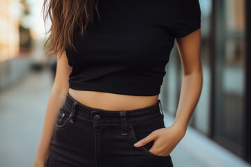 Woman waist shorts jeans adult.