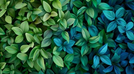 Obraz premium Abstract background with colorful box hedging leaves close up of different shades of green and orange. Vibrant green peppermint leaves create lush and fresh natural organic and herbal themed designs