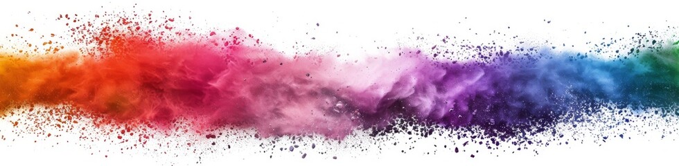 Fototapeta premium Rainbow colored powder explosion on white background, colorful paint dust splash. Abstract powder splatted background. Colorful explosion. Colored cloud. Colorful dust explode. Paint Holi