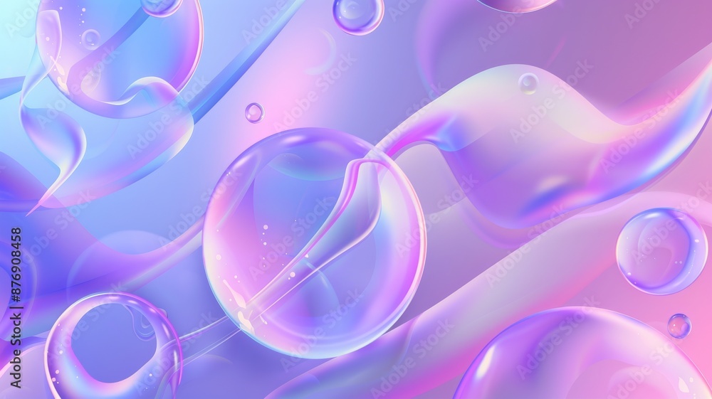 Poster abstract background - liquid bubble shapes on a fluid gradient with shadow and light effects. 3d ren