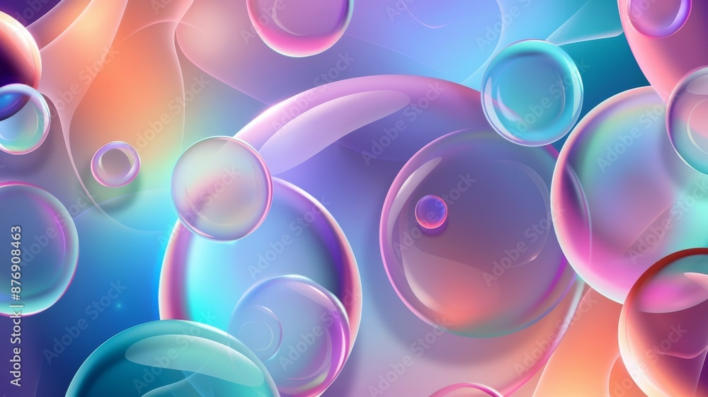 Poster abstract background - liquid bubble shapes on a fluid gradient with shadow and light effects. 3d ren