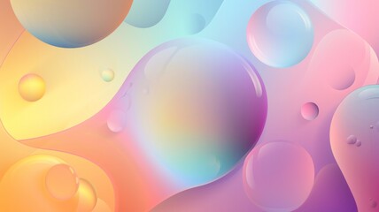 Abstract background - liquid bubble shapes on a fluid gradient with shadow and light effects. 3D rendering of a pastel colored bubbles with soft waves and spheres