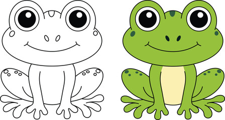 Cute Frog cartoon outline coloring page for kids