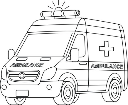 recommend clip art: Ambulance car, emergency transportation outline coloring page for kids. Cute hospital vehicle clip art
