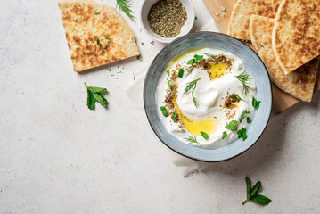 Labneh yogurt cream cheese dip with pita bread