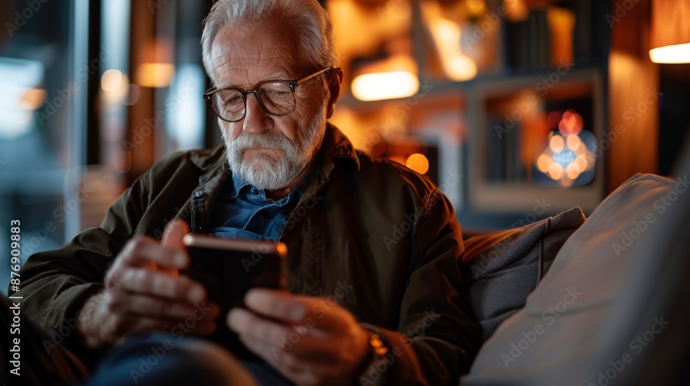 Poster 3d character older man using a wearable device to monitor health stock photo with copy space