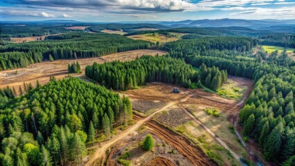 Aerial view of deforested woodland in the Pacific Northwest, deforestation, forest, aerial view, logging